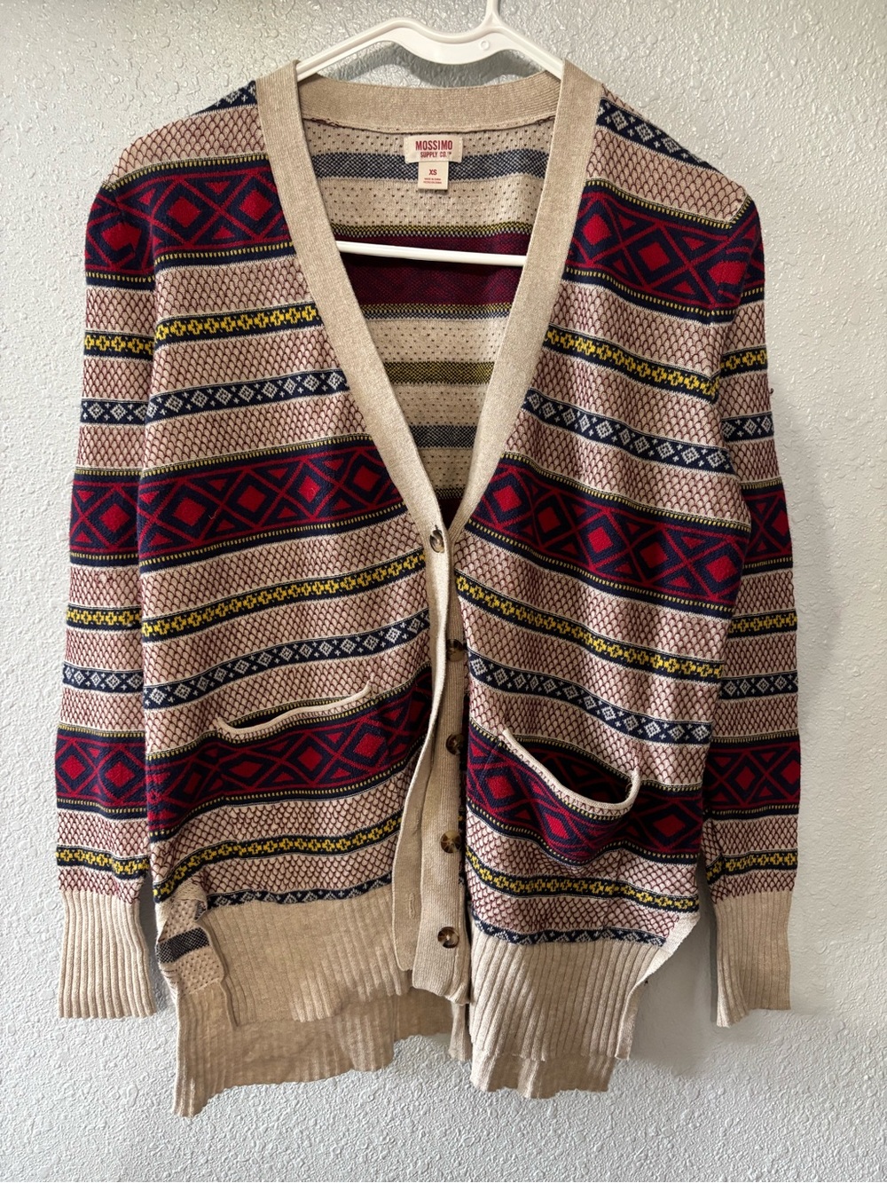 Mossimo Supply Co. Beige Fair Isle Button-Up Cardigan Sweater XS